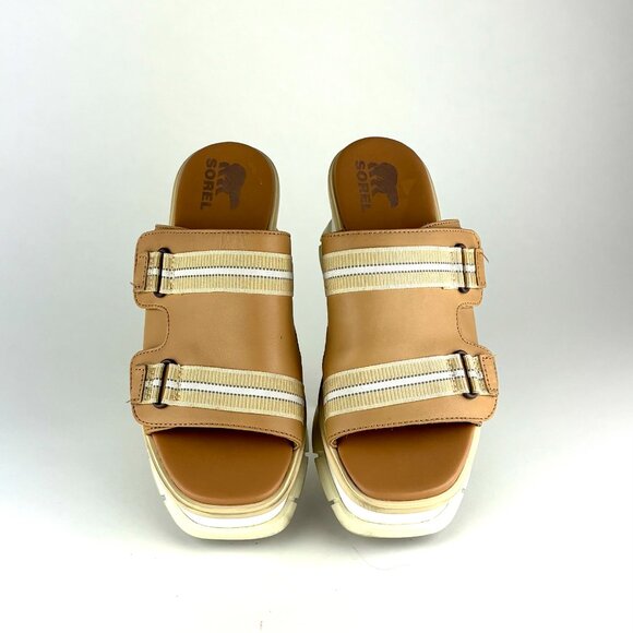 Sorel Dayspring Platform Slide Sandals Tan Leather Size 7.5 - Picture 2 of 14